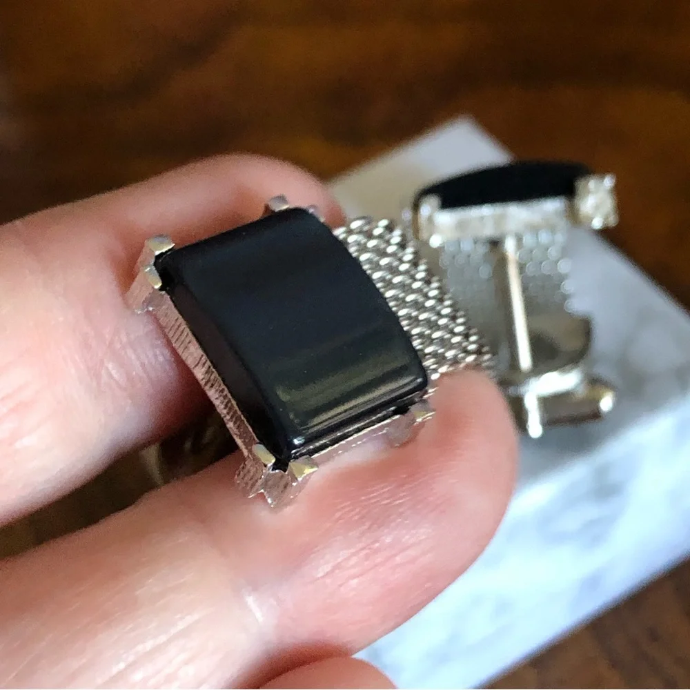 Vintage Swank hematite silver mesh wrap style cuff links